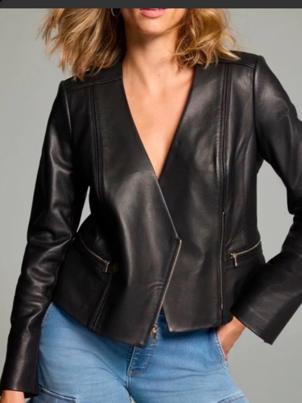 White House Black Market Black Faux Leather Zip-Front Jacket